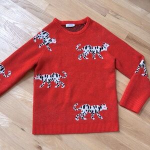 Size Large thick bright orange tiger cat sweater whimsical unique Clemson